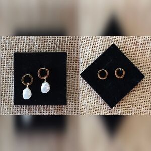 Elegant Gold Huggie Earrings With Removable Freshwater Baroque Pearls